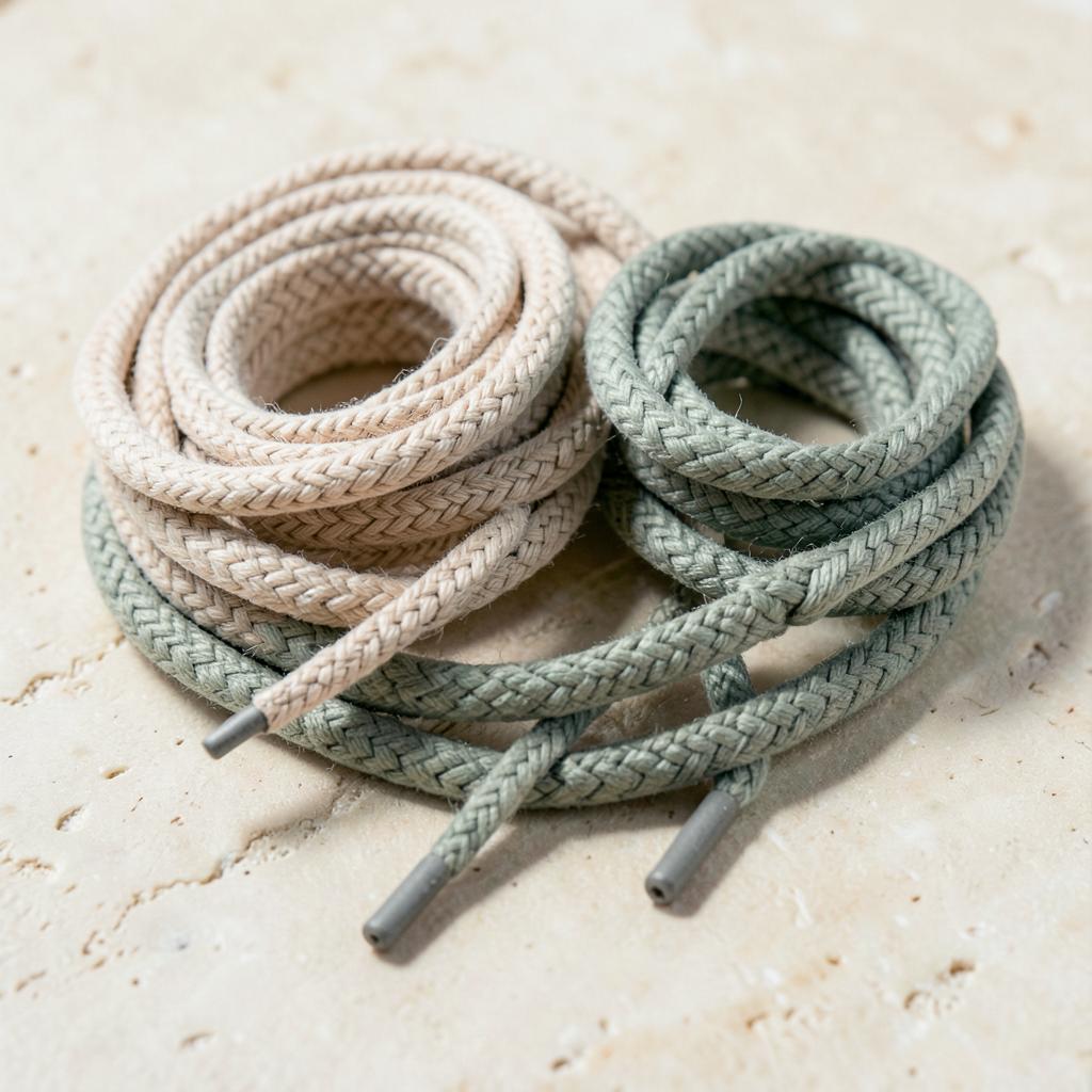 Coiled bone and sage recycled cotton sneaker laces