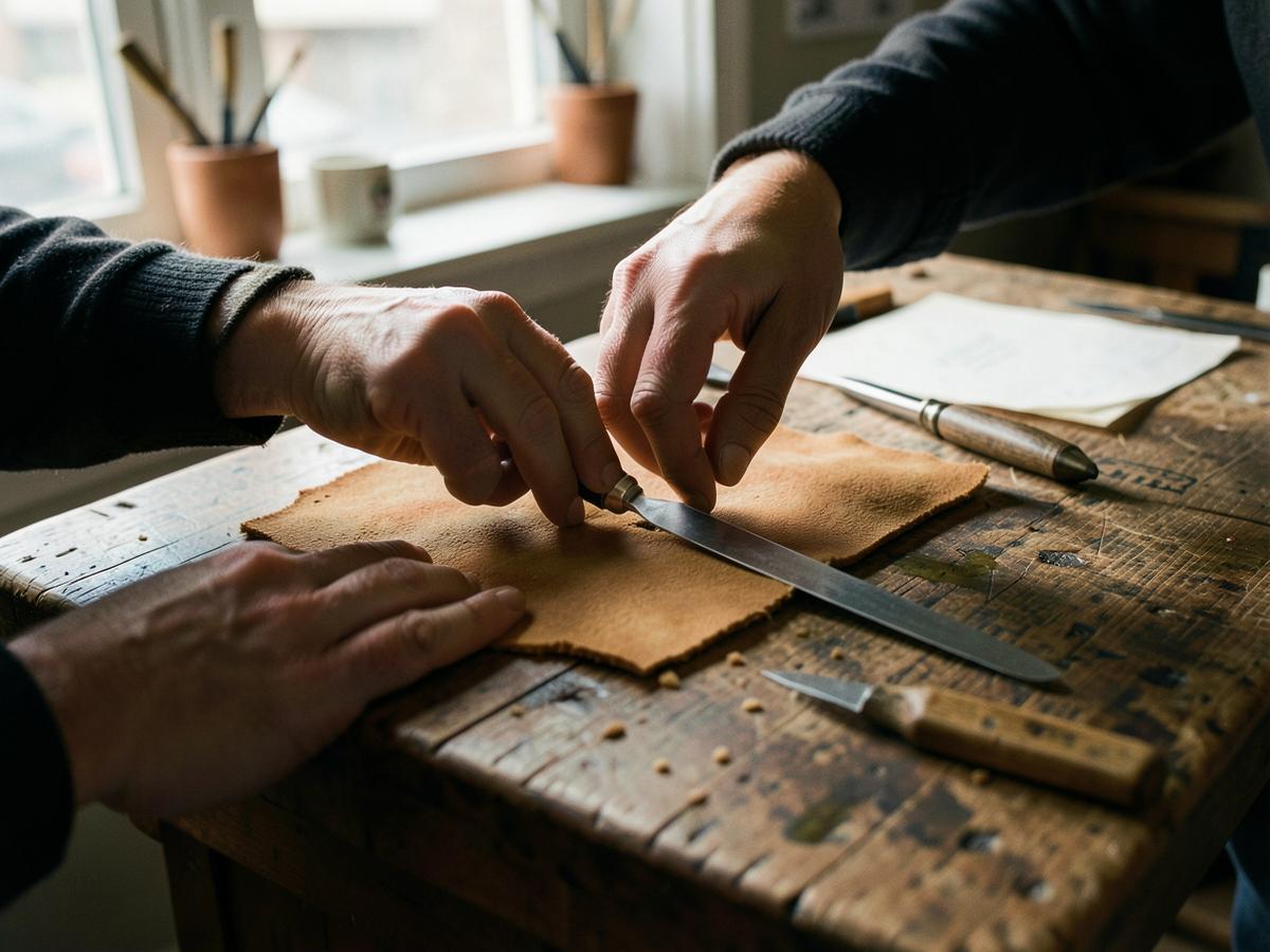 Hands shaping a Solehaven sneaker in the Portland studio